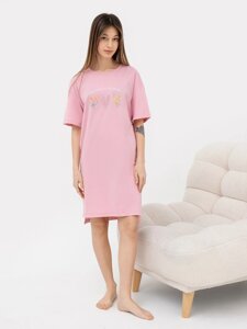 Сорочка ночная женская в пыльно-розовом цвете с печатью