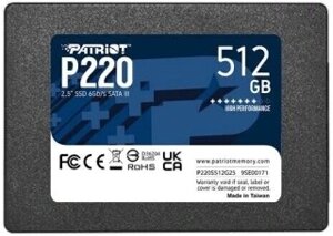 SSD накопитель patriot P220 512гб 2.5 SATA III (P220S512G25)