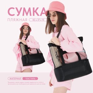 Сумка - шопер пляжная c термо-карманом , 42х37х15 см, черный цвет