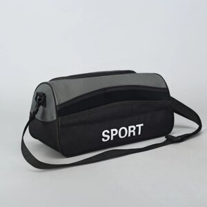 Сумка спортивная на молнии, наружный карман, длинный ремень, цвет черный/серый