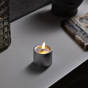 Светодиодная свеча серебристая, 6 8 6 см, пластик, батарейки ааах2 (не в комплекте), свечение теплое белое