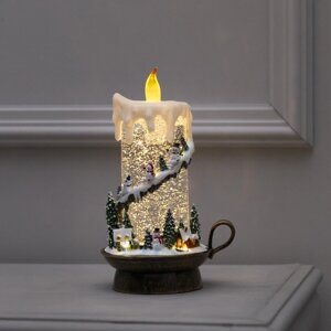 Светодиодная свеча со снеговиками, 14 23 12 см, пластик, батарейки аах3 (не в комплекте), usb, свечение теплое белое
