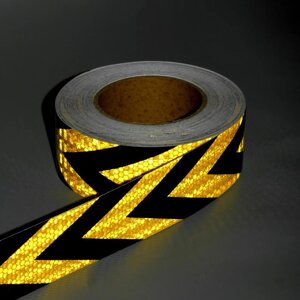 Светоотражающая лента, самоклеящаяся, желто-черная, 5 см х 25 м