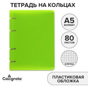 Тетрадь на кольцах a5 80 листов в клетку calligrata салатовая, пластиковая обложка, блок офсет