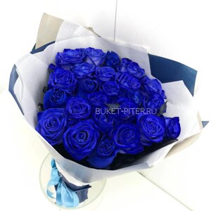 Яркий букет Синих Роз в Матовой упаковке
