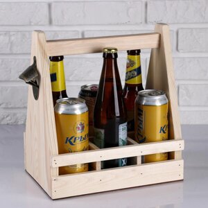 Ящик для пива 271830 см с открывашкой, под 6 бутылок, деревянный