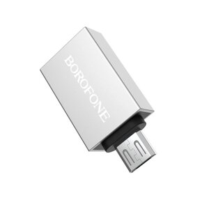 Адаптер Borofone BV2, USB - MicroUSB, серебристый