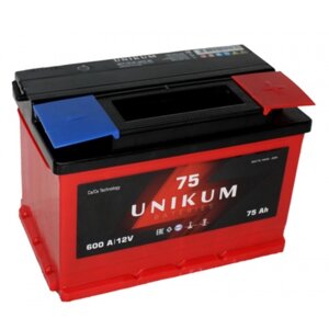 Аккумуляторная батарея UNIKUM 75 Ач 6СТ-75.0 VL, обратная полярность