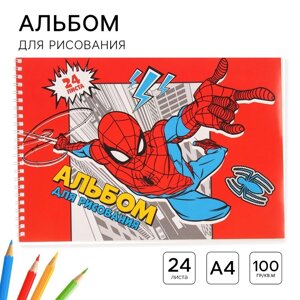 Альбом для рисования А4, 24 листа 100 г/м²на пружине, Человек-паук