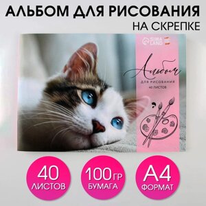 Альбом для рисования на скрепках А4, 40 листов «Котёнок»обложка 160 г/м2, бумага 100 г/м2).