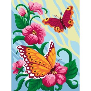 Алмазная мозаика с полным заполнением на подрамнике «Бабочки на цветах», 30 40 см