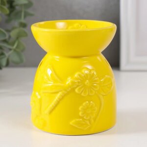 Аромалампа керамика "Стрекоза на цветке" жёлтая 7,2х7,2х8,3 см