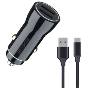 Автомобильное зарядное устройство Axxa (2233) 2 USB 2.4 A, кабель USB-C, чёрный