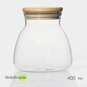 Банка стеклянная для сыпучих продуктов с бамбуковой крышкой BellaTenero «Бамбук», 400 мл, 9,59,5 см