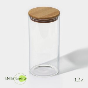 Банка стеклянная для сыпучих продуктов с бамбуковой крышкой BellaTenero «Эко», 1,3 л, 1020,5 см