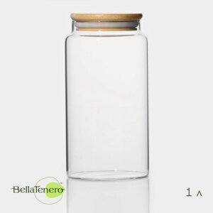 Банка стеклянная для сыпучих продуктов с бамбуковой крышкой BellaTenero «Эко», 1 л, 9,518 см