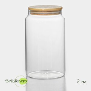 Банка стеклянная для сыпучих продуктов с бамбуковой крышкой BellaTenero «Эко», 2 л, 1220 см