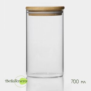 Банка стеклянная для сыпучих продуктов с бамбуковой крышкой BellaTenero «Эко», 700 мл, 8,515,5 см