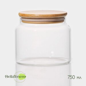 Банка стеклянная для сыпучих продуктов с бамбуковой крышкой BellaTenero «Эко», 750 мл, 1210,5 см
