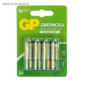 Батарейка солевая GP Greencell Extra Heavy Duty, AA, R6-4BL, 1.5В, блистер, 4 шт.