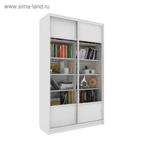Библиотека-купе Вместительная 2 стекло+ЛДСП, Белый
