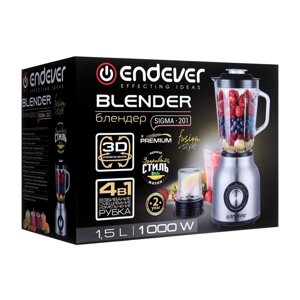 Блендер Endever SIGMA-201, стационарный, 1000 Вт, 1.5 л, 5 скоростей, серебристый