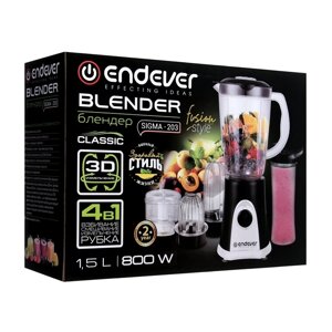 Блендер Endever SIGMA-203, стационарный, 800 Вт, 1.5 л, 2 скорости, чёрный