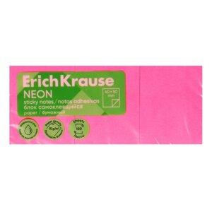 Блок с липким краем бумажный 40х50 мм, ErichKrause 300 листов, розовый