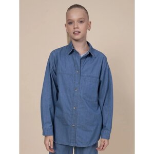 Блузка для девочек, рост 140 см, цвет джинс