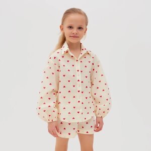 Блузка для девочки MINAKU: Cotton Collection цвет бежевый, рост 116