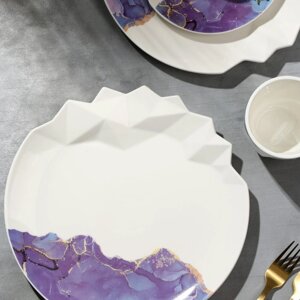 Блюдо керамическое для подачи «Мрамор», бело-синяя, 27 см, цвет белый