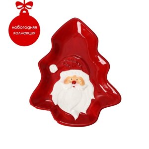 Блюдо керамическое Доляна «Дедушка Мороз», 21,417,92,7 см, цвет красный