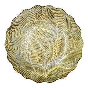 Блюдо стеклянное с волнистыми краями «Листья», d=305 мм, цвет прозрачный / золотой