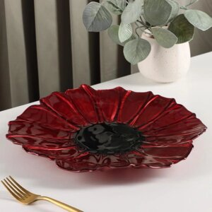 Блюдо стеклянное сервировочное «Флора», d=30 см, цвет красный