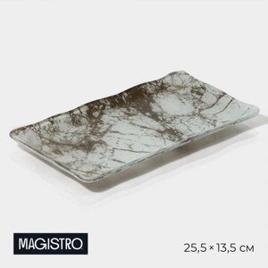 Блюдо стеклянное сервировочное Magistro «Мрамор», 25,513,52 см, цвет белый