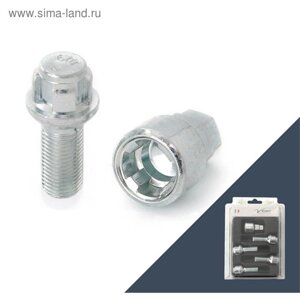 Болт секретный M12x1,25, 50/25, конус, цинк, 4 шт +ключ