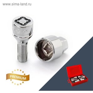 Болт секретный M12x1,5, 52/27, конус, хром, 4 шт +2 ключа