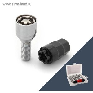 Болт секретный M14x1,5, 56/28, конус, хром, 4 шт +2 ключа, пластиковая коробка