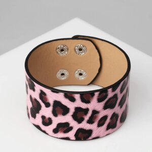 Браслет кожа «Сафари» леопард, широкий, цвет чёрно-розовый, 23,5 см