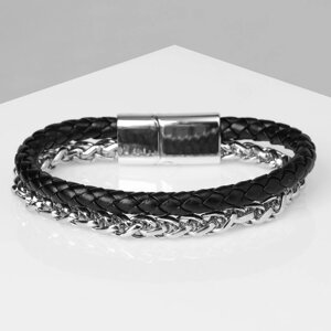 Браслет унисекс «Мощь» плетение, цвет чёрный с серебром, 21,5 см