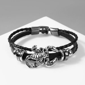 Браслет унисекс «Стиль» скорпион, цвет чёрный с чернёным серебром, 20 см