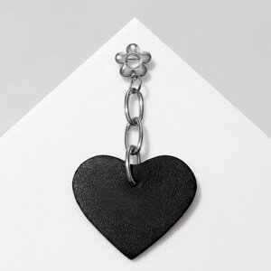 Брошь «Сердце» на цепочке, цвет чёрный в серебре