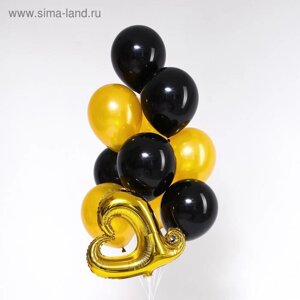 Букет из шаров «Стильное сердце», фольга, латекс, набор 10 шт., золото, чёрный