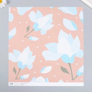 Бумага для скрапбукинга "Нежно-голубые цветы" плотность 180 гр 30,5х32 см