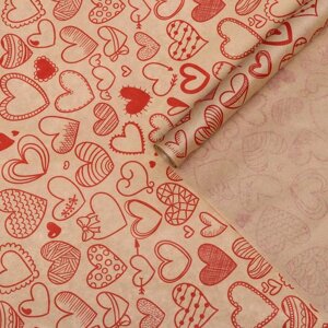 Бумага упаковочная крафт "Сердечки фигурные", красный, 40 г/м²0,72 х 10 м