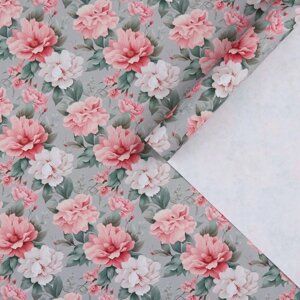 Бумага упаковочная крафтовая белая «Цветы», 50 x 70 см