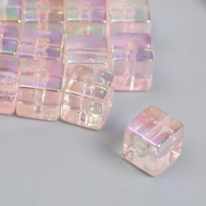 Бусина для творчества пластик "Кубик. Прозрачный перламутр" розовый 1,4х1,4х1,4 см
