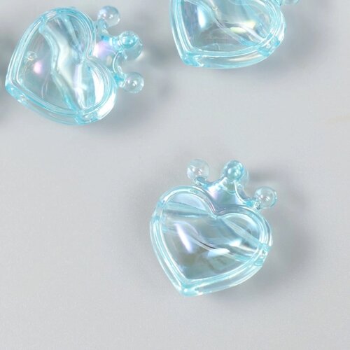 Бусина для творчества пластик "Сердечко с короной голубое" 2,1х1,4х2,5 см