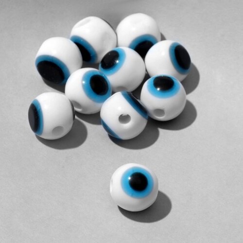 Бусина «Глаз» круглый, d=8 мм, набор 10 шт. цвет белый