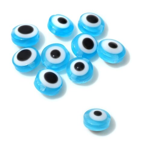 Бусина «Глаз» плоский, d=8 мм (набор 10 шт. цвет голубой
